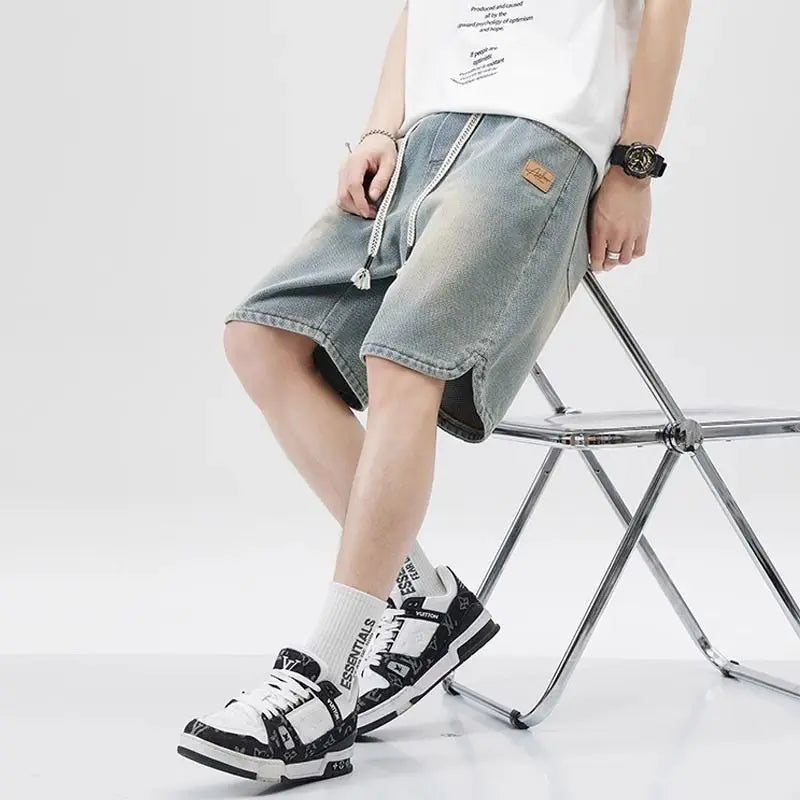 Men's Denim Shorts Men's 2025 Summer Thin Style Retro Loose American Fashion Brand Casual Five inch Mid Length Pants